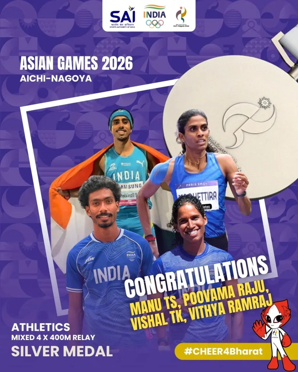 Kishan Reddy hails India's silver in Mixed 4×400m Relay at Asian Games 2026