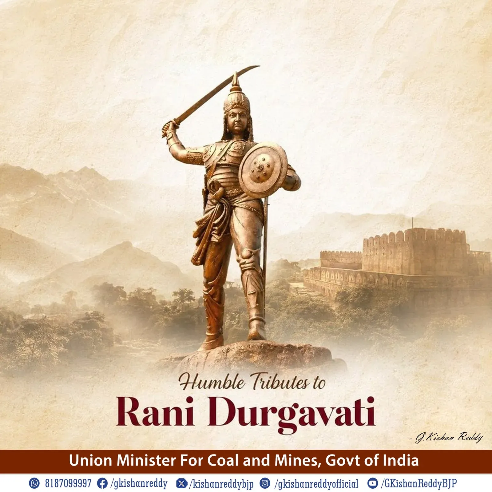Kishan Reddy pays tribute to Maharani Durgavati on martyrdom day