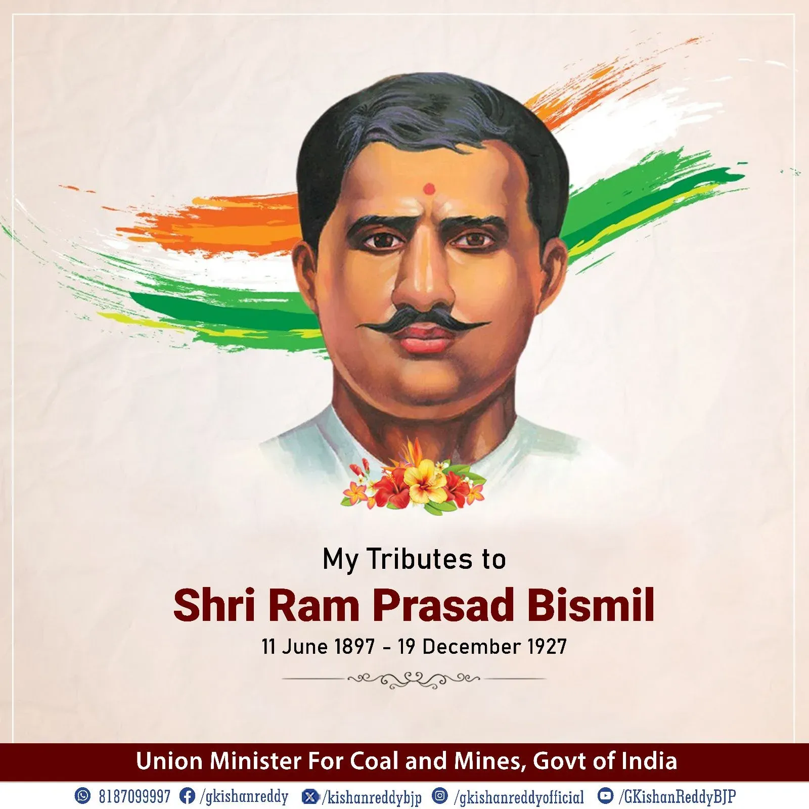 Kishan Reddy pays tribute to Ram Prasad Bismil on birth anniversary