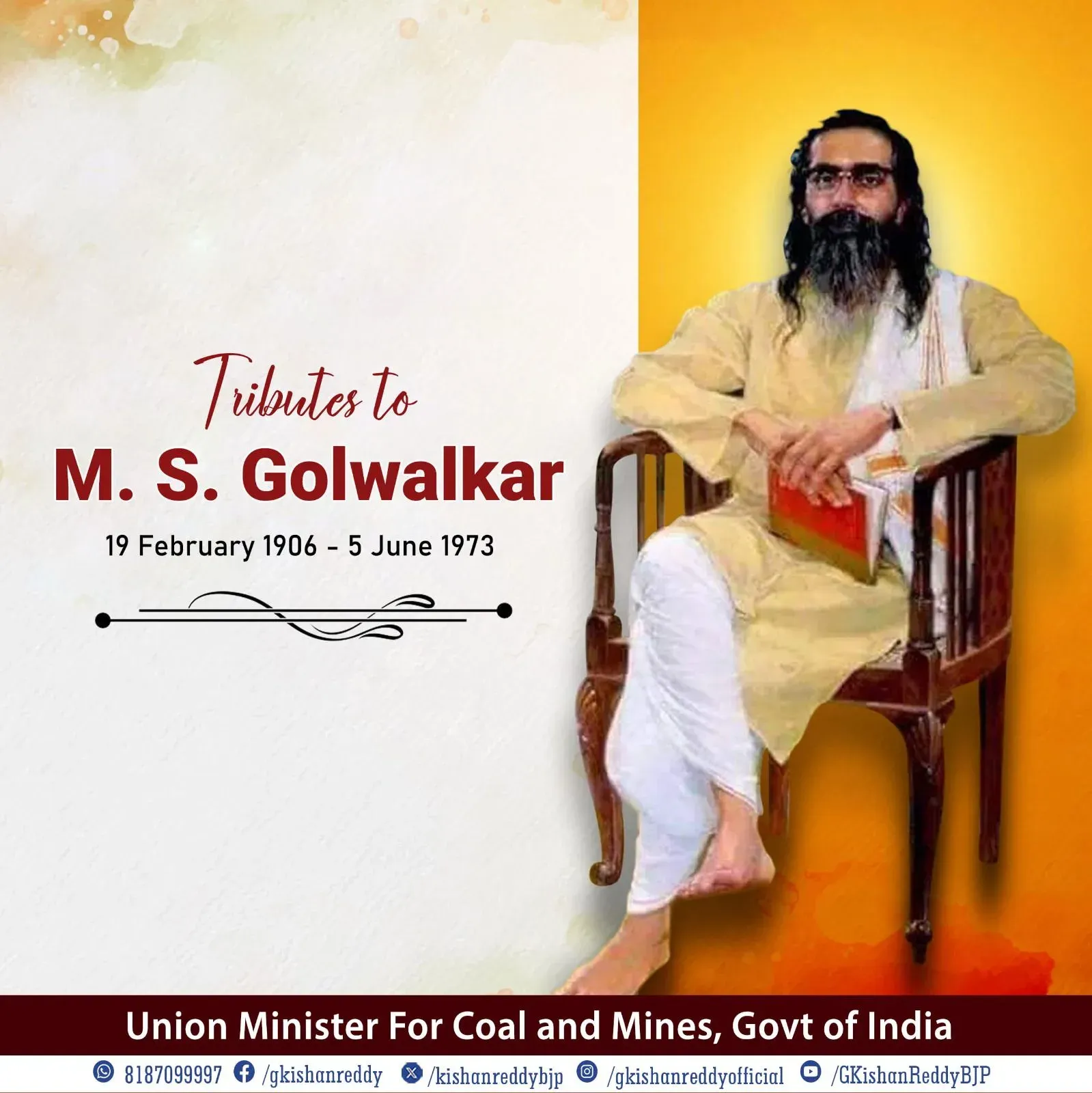 Kishan Reddy pays tribute to RSS chief M. S. Golwalkar on Punya Tithi