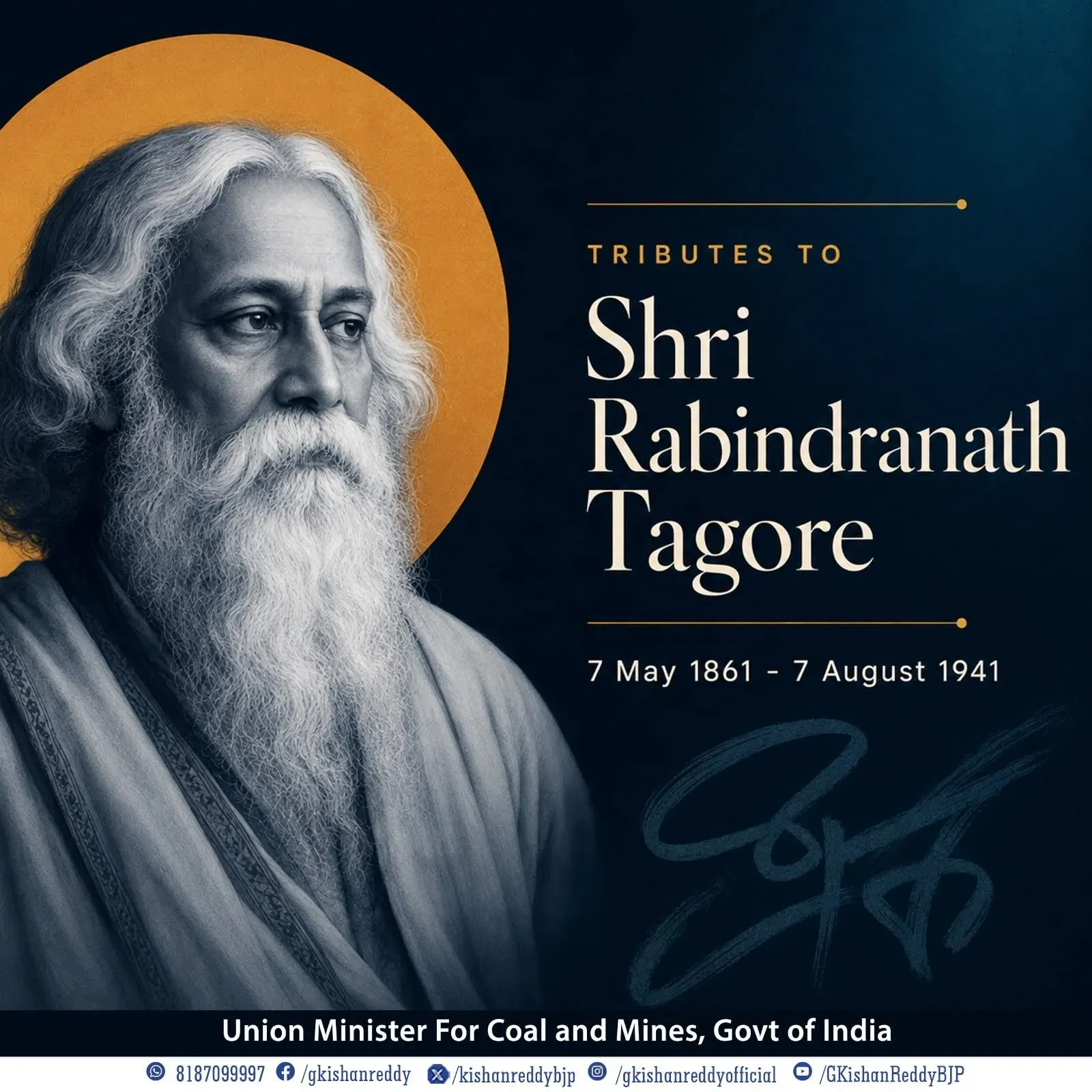 Kishan Reddy pays tribute to Tagore on Punyatithi