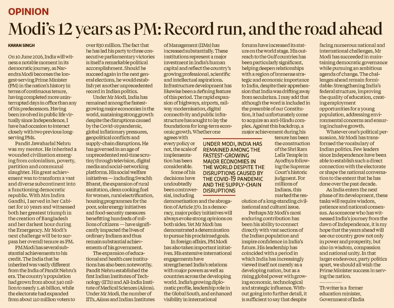 Kishan Reddy shares Karan Singh's tribute to PM Modi's 12-year tenure