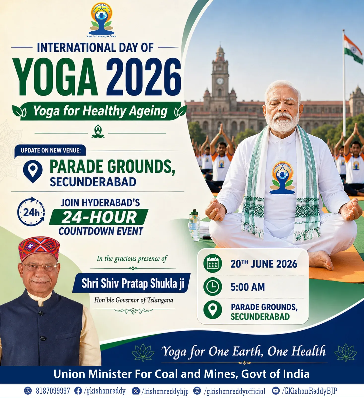 Kishan Reddy shifts Hyderabad Yoga Day countdown to Parade Grounds