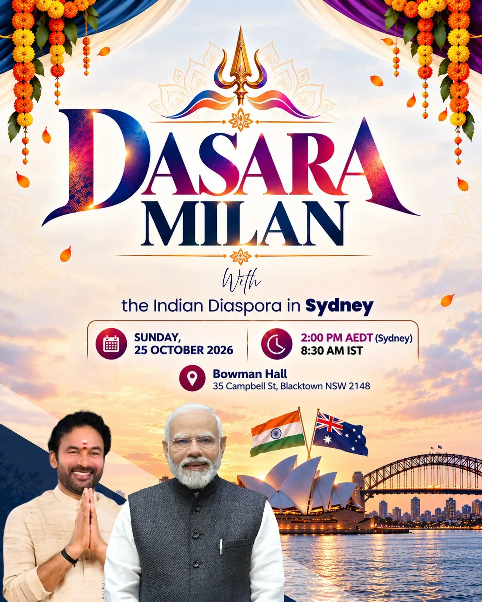 Kishan Reddy to Join Indian Diaspora at Sydney Dasara Milan