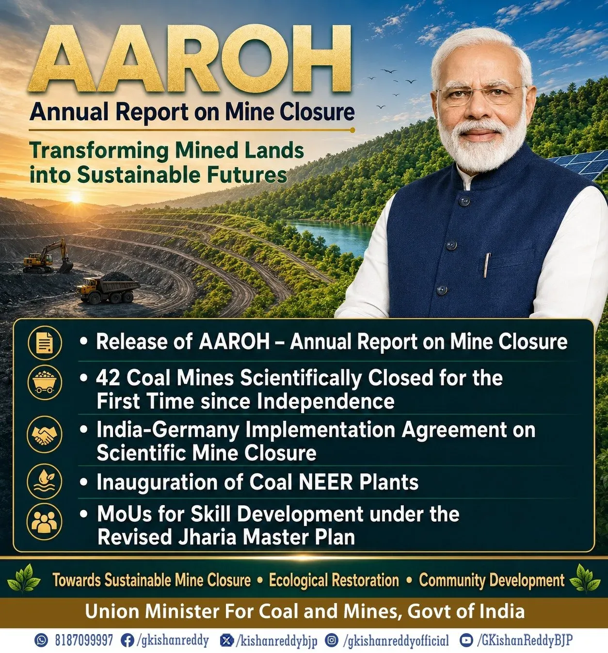 Kishan Reddy to Launch AAROH Mine Closure Report on July 22