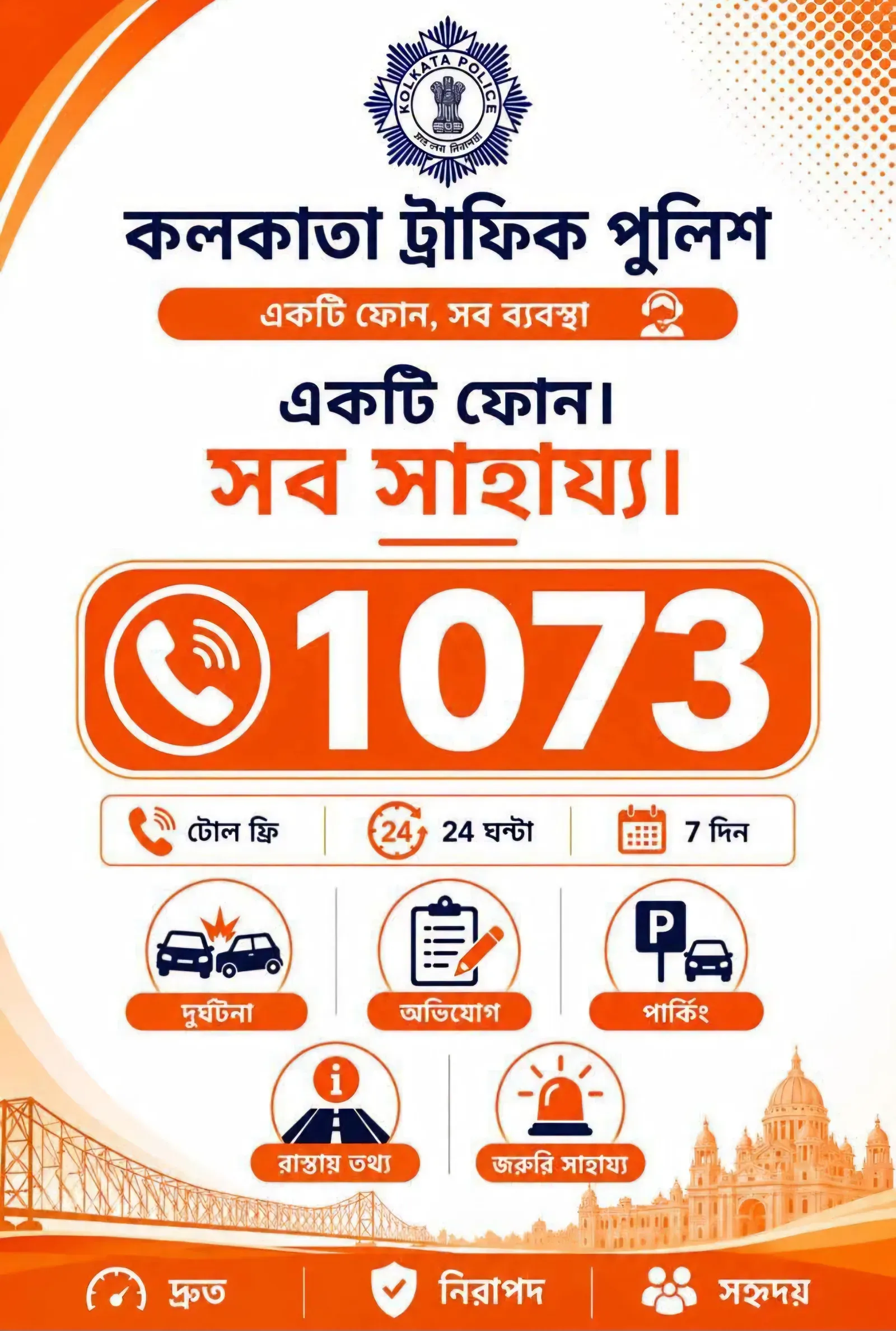 Kolkata Traffic Police helpline 1073: one call for all traffic complaints