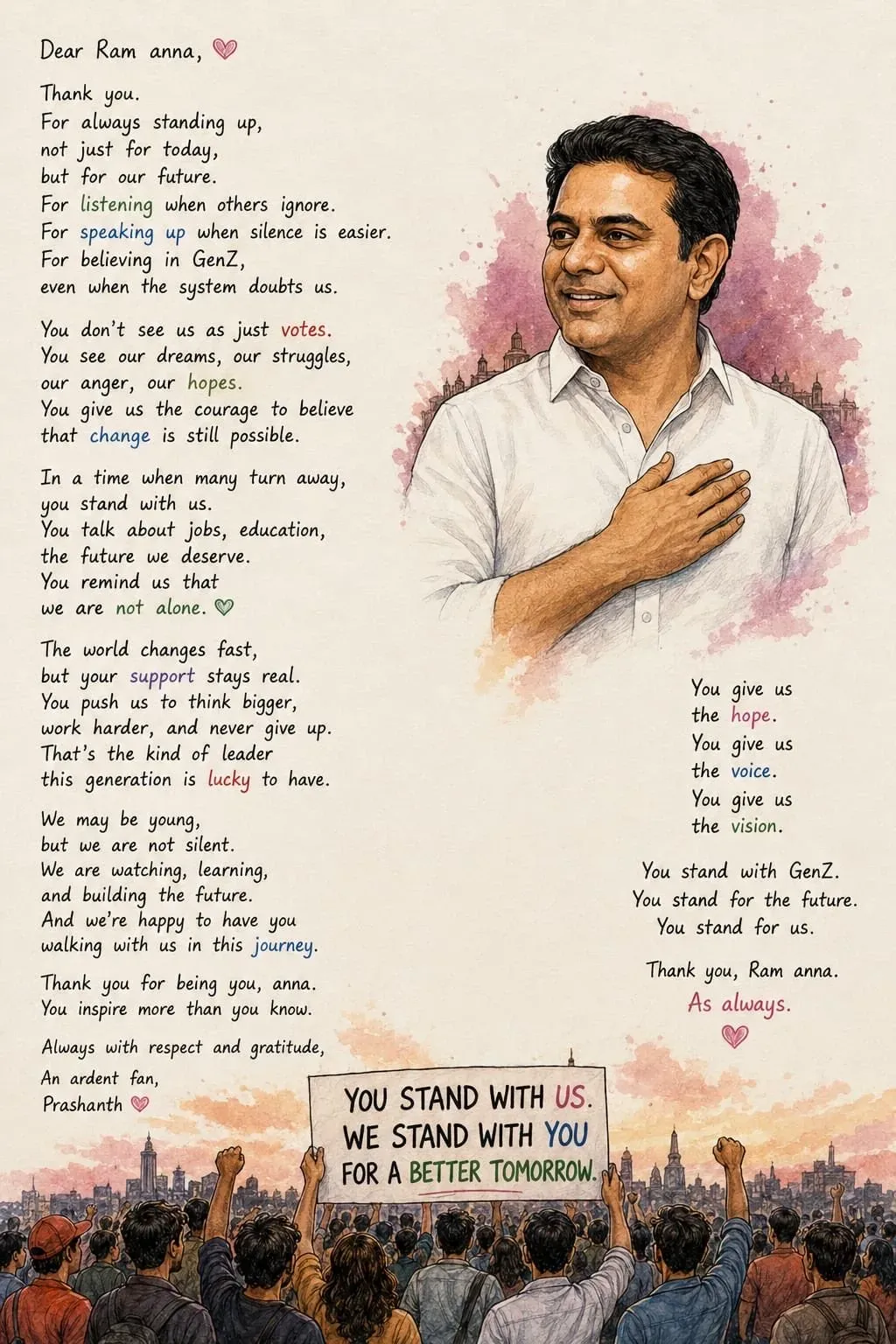 KTR Shares Note from Young Constituent Prashant