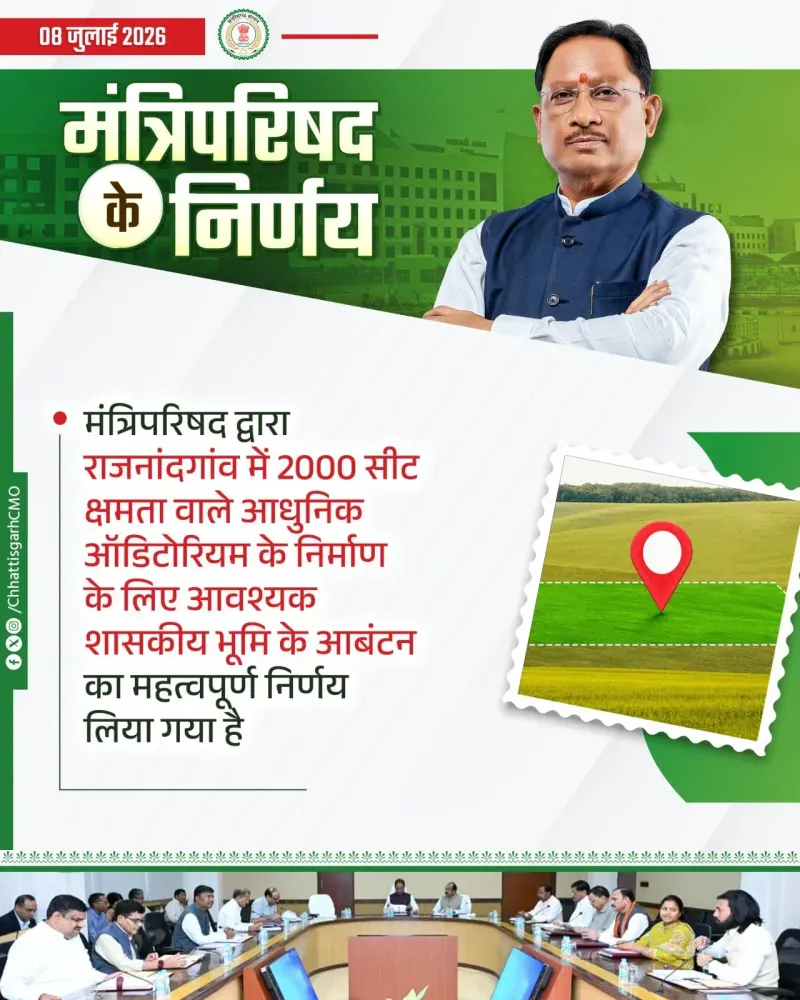 Chhattisgarh Cabinet Approves Land for 2,000-Seat Auditorium in Rajnandgaon