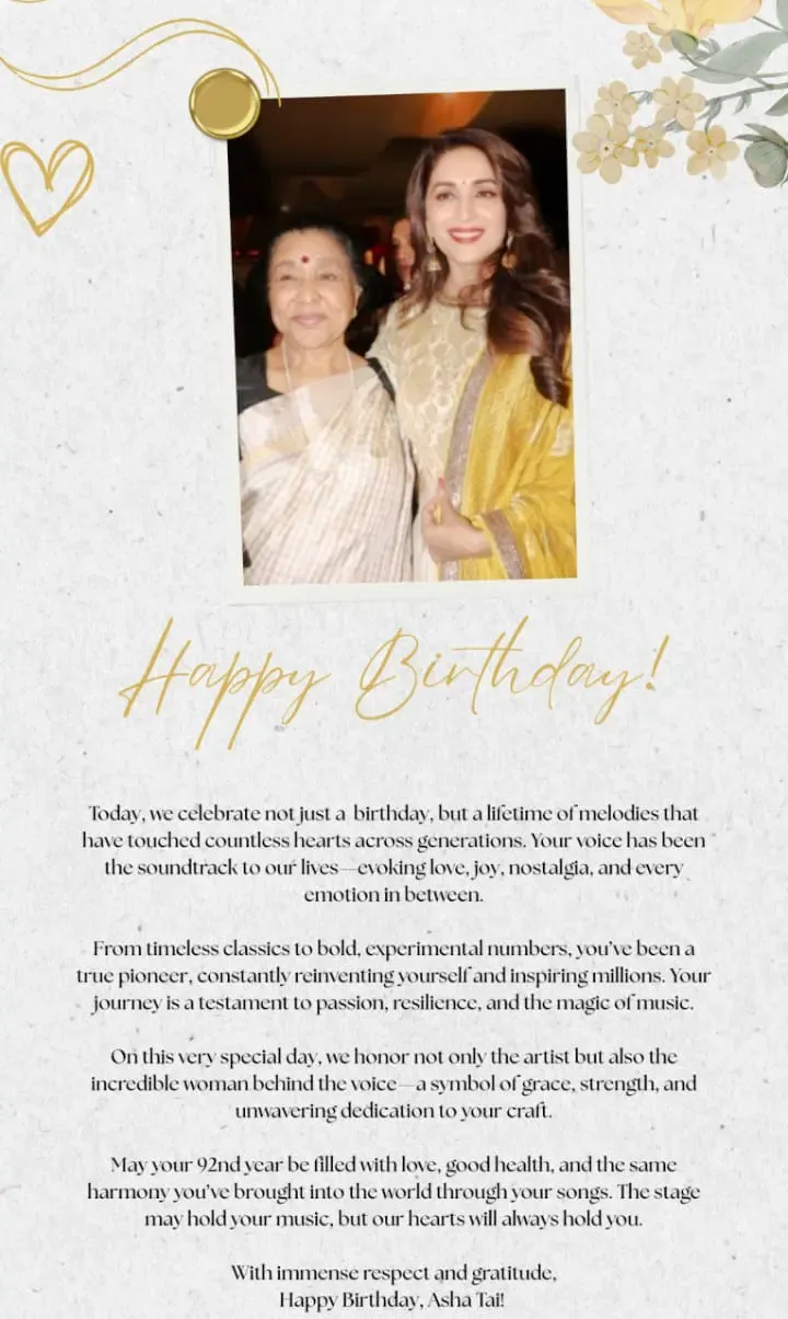 How Did Madhuri Dixit Celebrate Asha Bhosale’s 92nd Birthday?