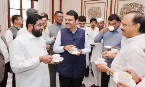 Maharashtra's CM and Dy CMs Share a Light Moment Over Chair Swap