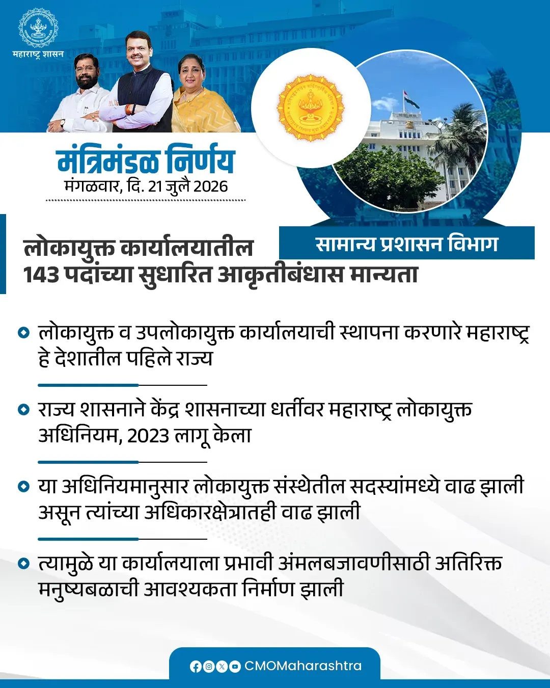 Maharashtra Cabinet Decision: General Administration Dept Update