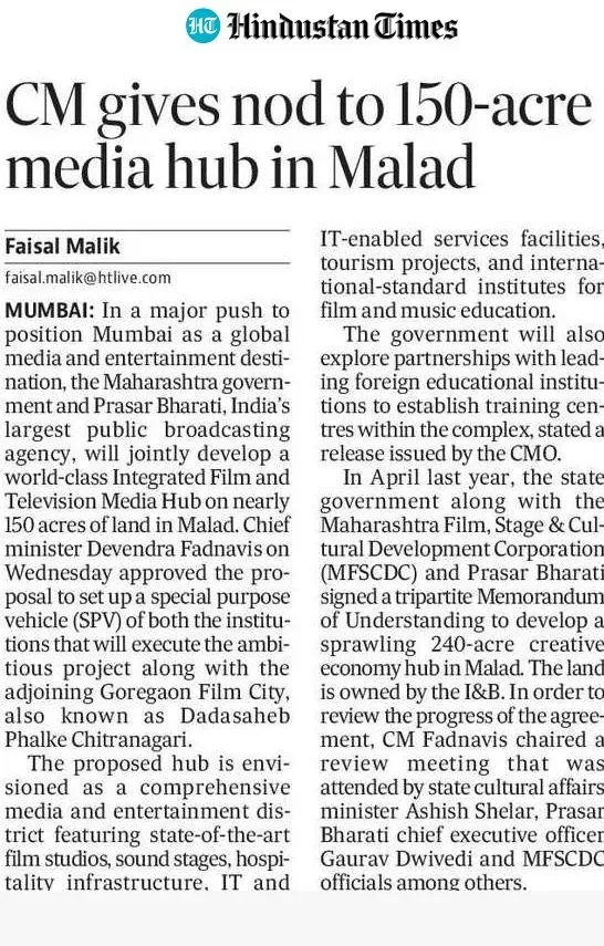 Maharashtra CMO: Fadnavis Clears 150-Acre Media Hub in Malad