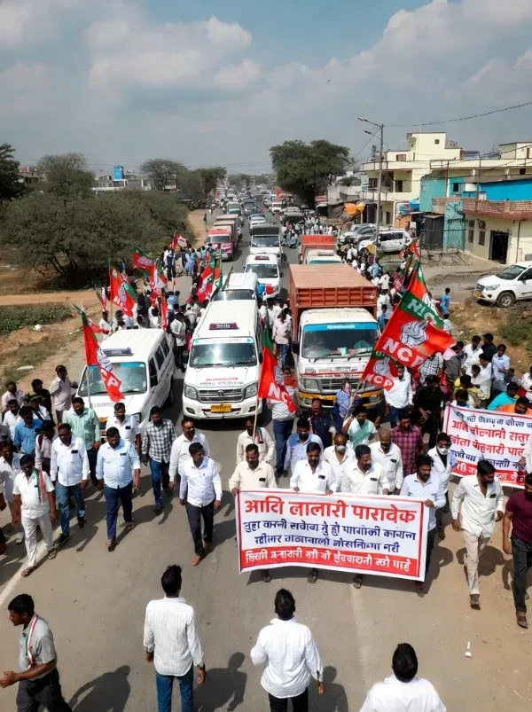 जलगांव में NCP (शरद पवार गुट) का बड़ा प्रदर्शन: किसानों के डीजल आरक्षण की मांग पर सरकारी गाड़ियाँ रोकीं