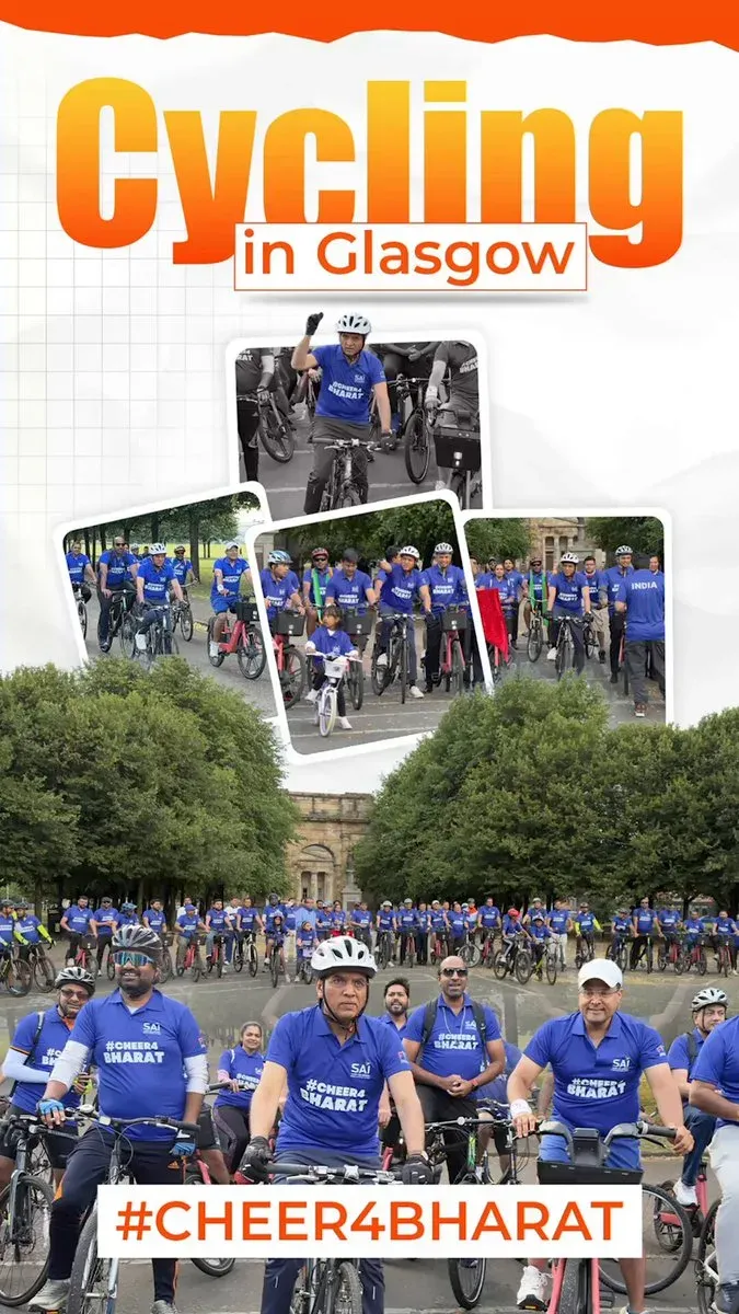 Mandaviya Cycles Through Glasgow to Back Fit India, CWG Athletes