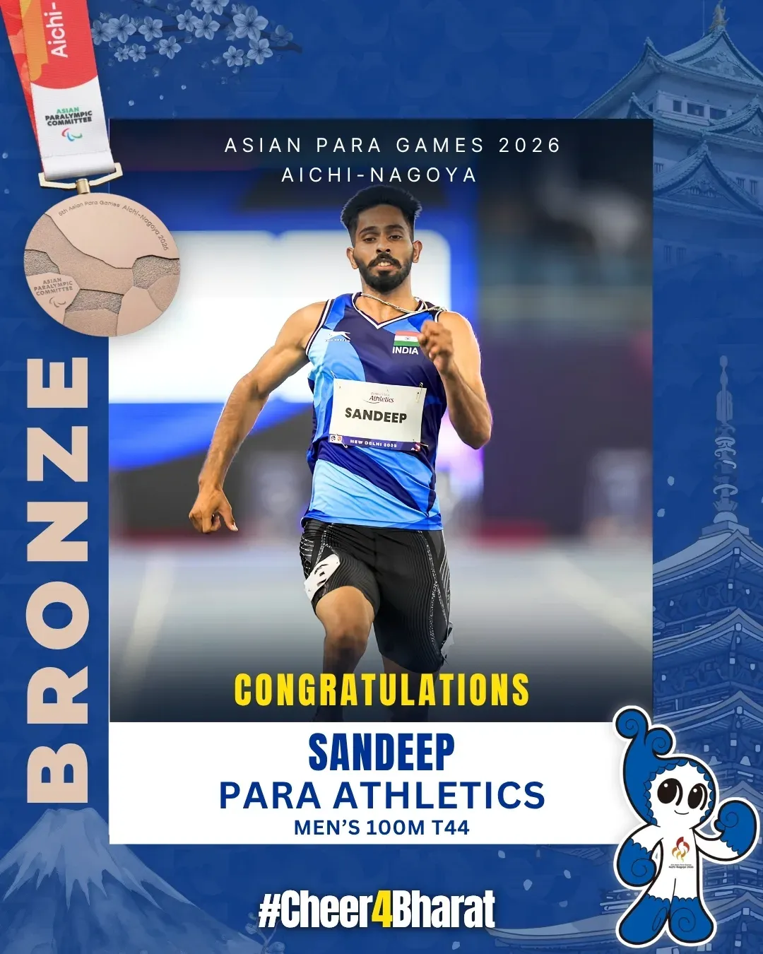 Mandaviya Hails Sandeep's Bronze in Men's 100m T44 at Asian Para Games 2026