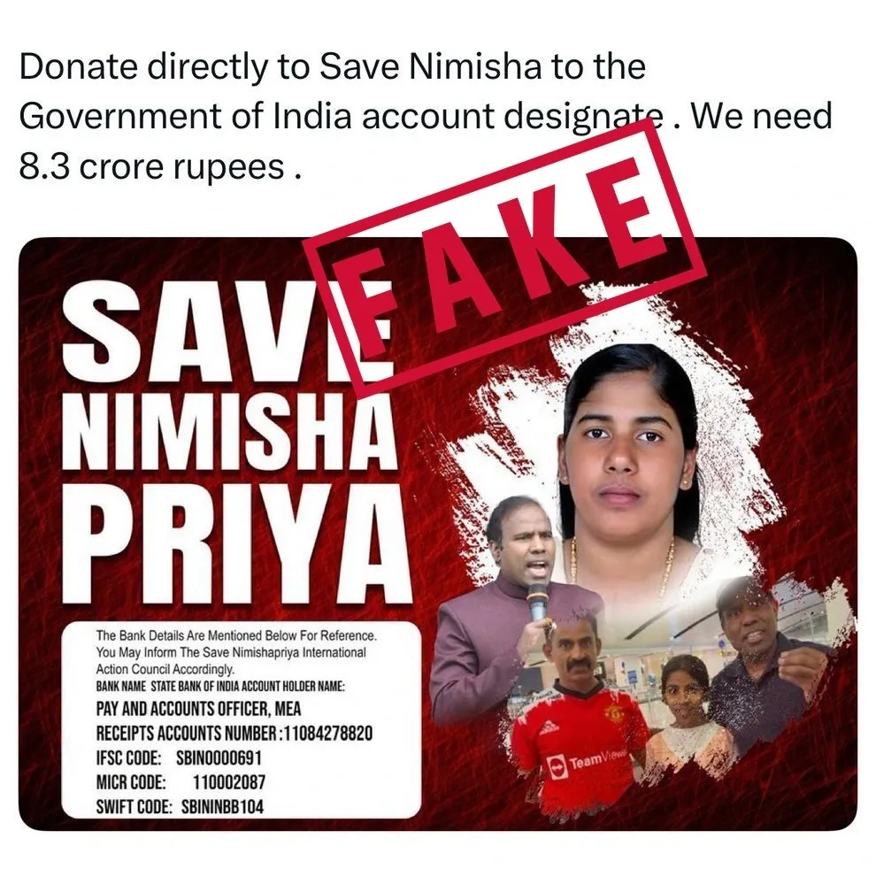 Are the Claims About Government Funding for the Nimisha Priya Case Fake?