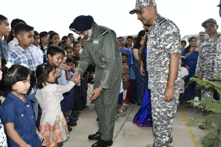 Air Chief Marshal AP Singh meets school children at Sarsawa Air Base