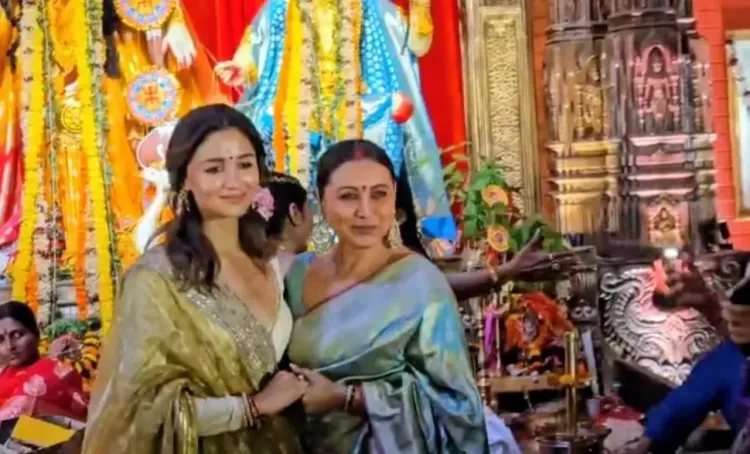 Did Alia Bhatt Dazzle in a Golden Saree Alongside Rani Mukerji for Durga Puja?
