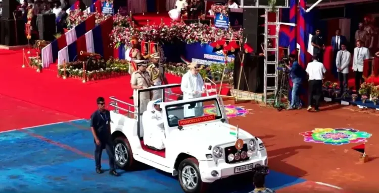 Amit Shah presents President's Colour to Puducherry Police on 9 August