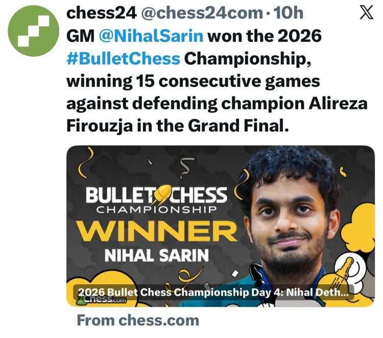Anand Mahindra Hails Nihal Sarin's Chess Feat, Touts GCL Season 4