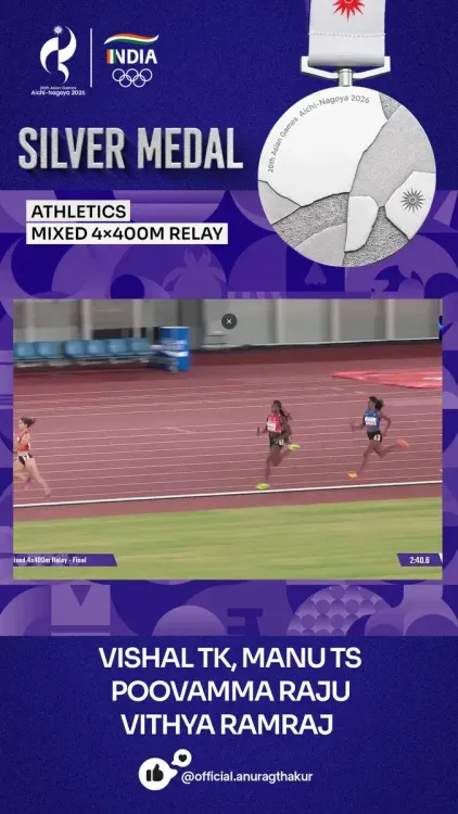 Anurag Thakur hails India's 4x400m Mixed Relay Silver at Asian Games 2026