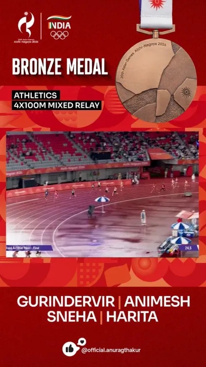 Anurag Thakur hails Team India's bronze in 4x100m Mixed Relay