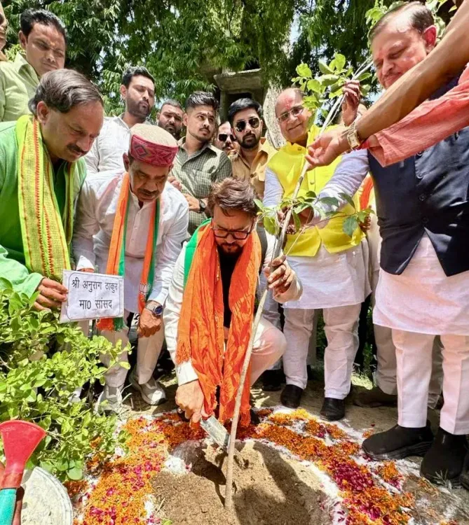 Anurag Thakur Plants Trees in Kanpur to Mark 12 Years of NDA Rule