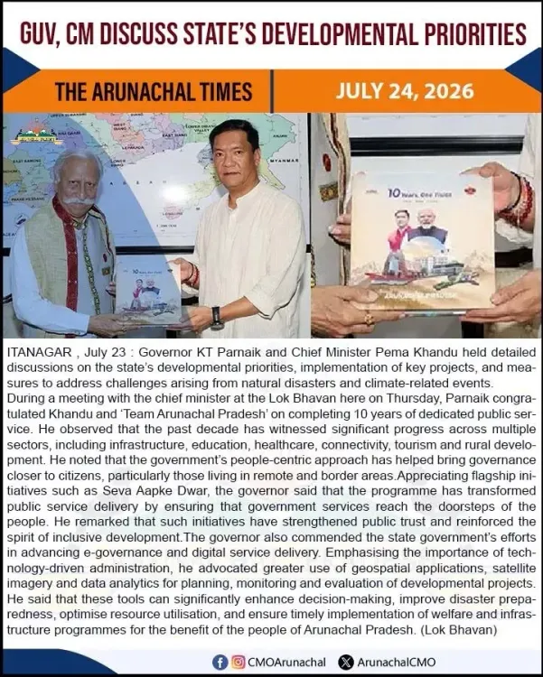 Arunachal Governor, CM Pema Khandu Review Development, Disaster Prep