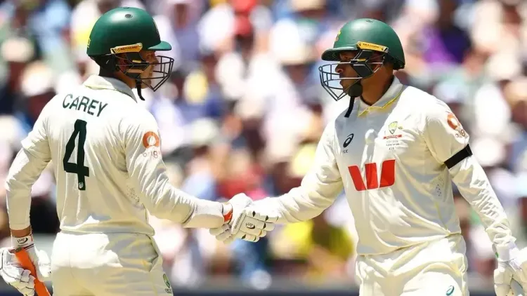 How did Carey and Khawaja lead Australia to 326-8 at stumps on Day 1 of the Adelaide Test?