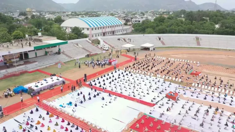 Bhupender Yadav joins Yoga Day event at Alwar stadium
