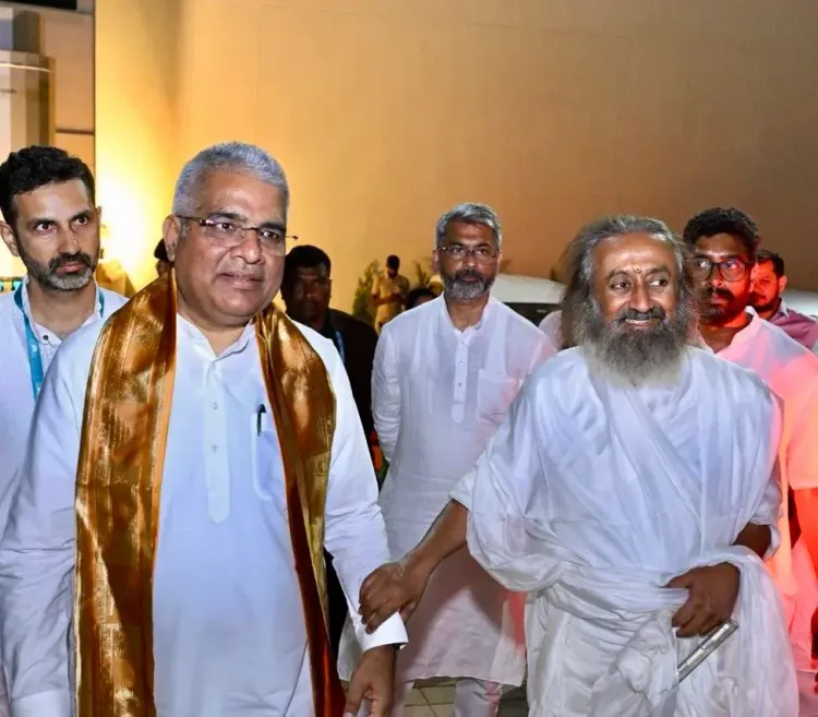 Bhupender Yadav visits Art of Living Ashram on Sri Sri's 70th birthday