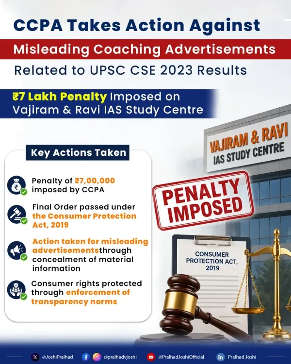 CCPA Fines Vajiram & Ravi ₹7 Lakh for Misleading UPSC Ad