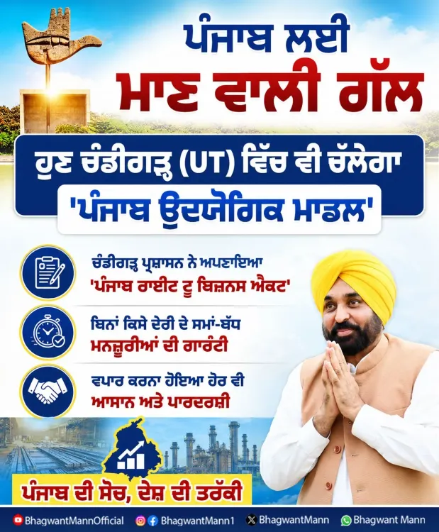 CM Bhagwant Mann Hails Chandigarh's Adoption of Punjab Right to Business Act