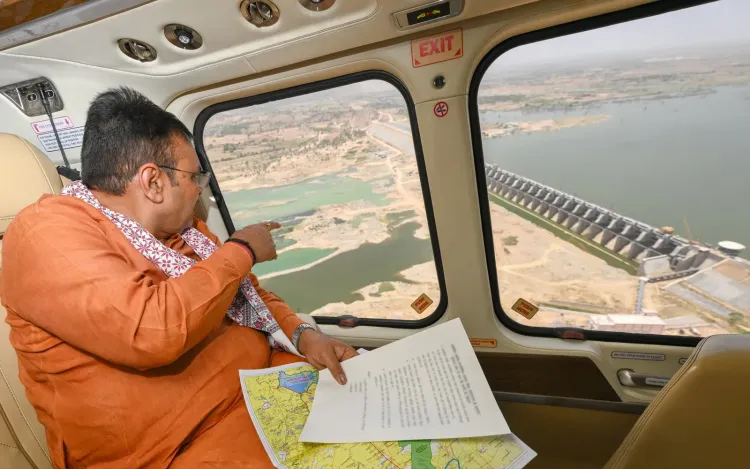 CM Bhajan Lal Conducts Aerial Survey of Isarda Dam Works