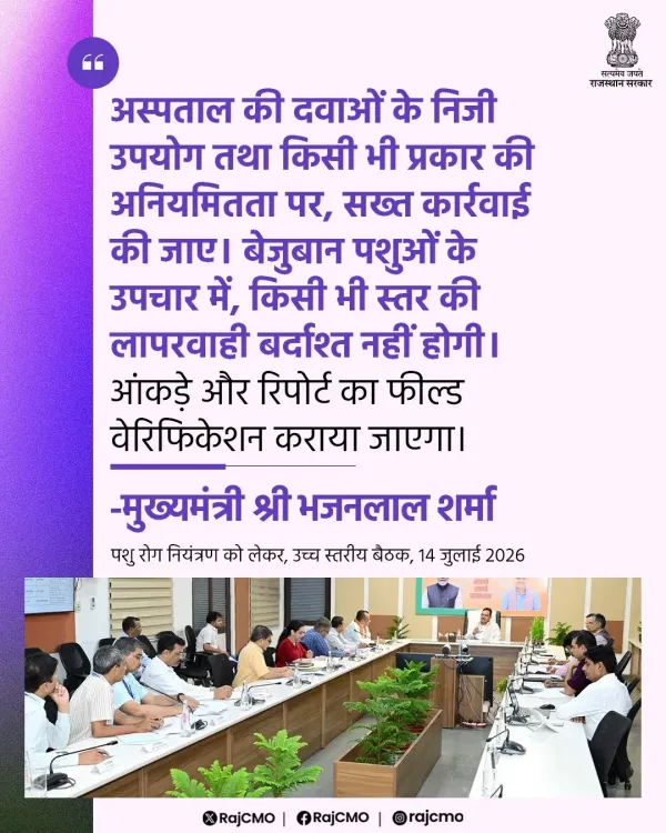 CM Bhajan Lal warns: no lapse in animal treatment