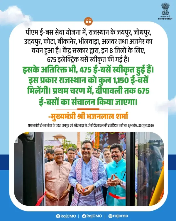CM Bhajanlal: 8 Rajasthan Cities Selected for PM E-Bus Seva