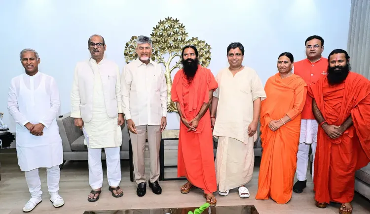 CM Chandrababu Meets Ramdev, Balkrishna Ahead of Yoga Day
