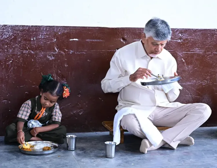 CM Chandrababu Naidu Joins Students for Midday Meal at Mega PTM