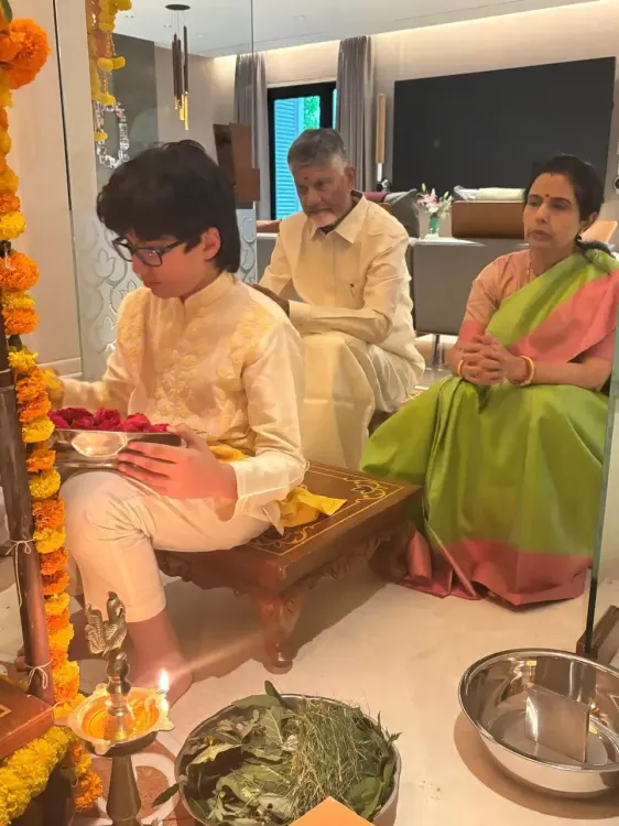 Chandrababu Naidu offers Vinayaka Chavithi prayers with family in Amaravati
