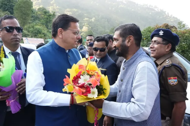 CM Dhami Gets Grand Welcome En Route Gairsain Session