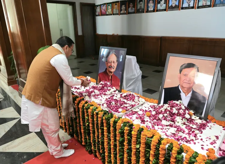 CM Dhami pays floral tribute to Khanduri, Bisht at Gairsain session