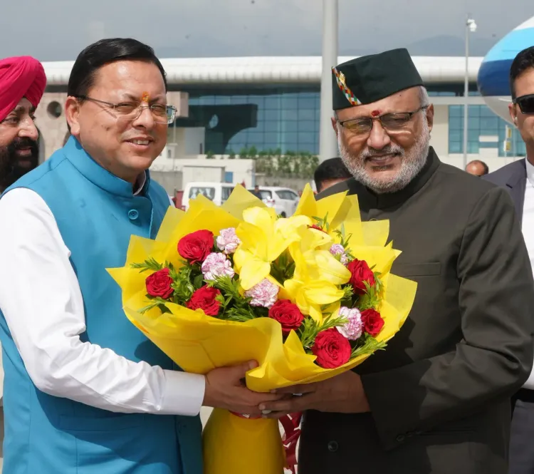 CM Dhami Receives VP Radhakrishnan at Dehradun Airport