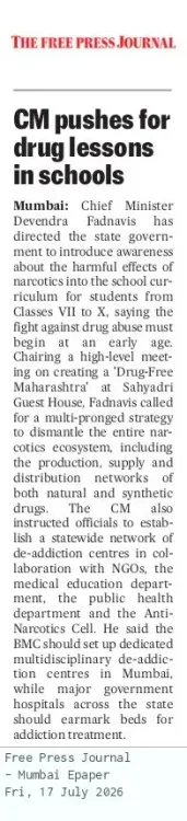 CM Fadnavis Pushes Drug Awareness Lessons in Maharashtra Schools