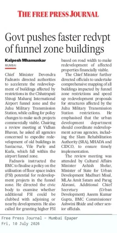 CM Fadnavis Pushes Faster Redevelopment of Mumbai Airport Funnel Zone Buildings