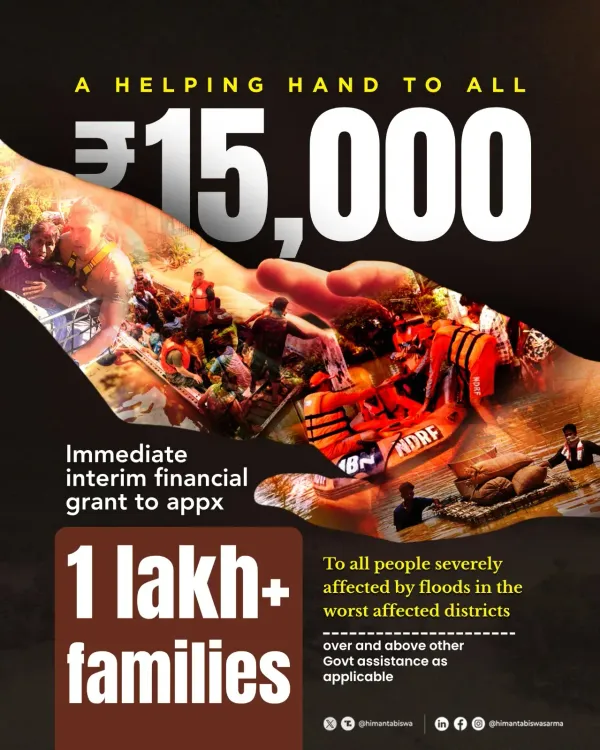 CM Himanta announces ₹15,000 flood relief for every hit family in Assam