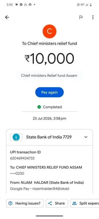 CM Himanta Thanks Contributors to Assam Flood Relief Drive