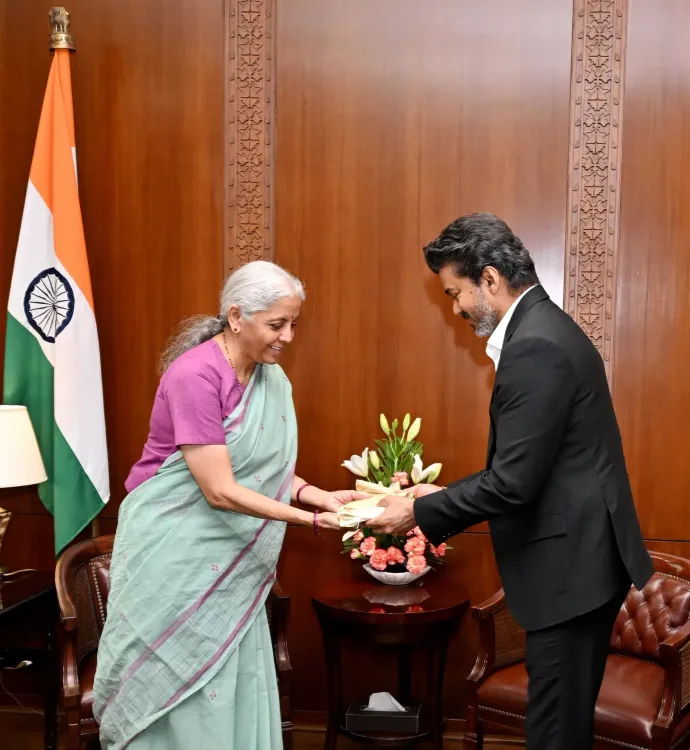 CM Joseph Vijay calls on Union FM Nirmala Sitharaman in Delhi
