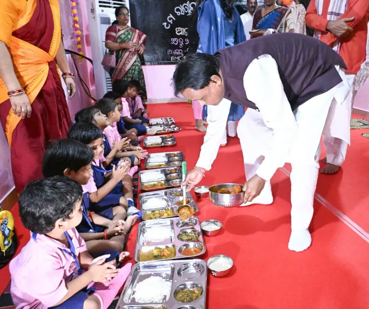 CM Majhi joins 9th Poshan Maah, serves meals to children