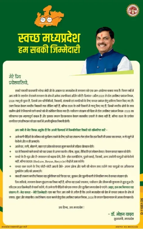 CM Mohan Yadav Urges MP Citizens to Join Swachhata Jan Andolan