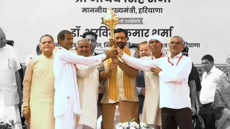 CM Nayab Saini Honoured With Gada at Rakhigarhi